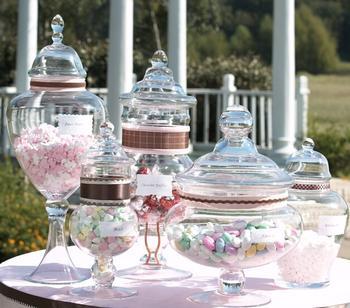pink brown candy buffet apothecary jars