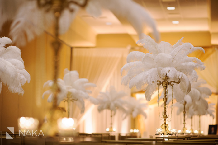 ostrich feather centerpiece gold candelabra gatsby theme art deco