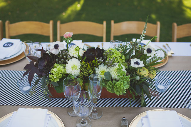 black and white stripe table runner wood planter box